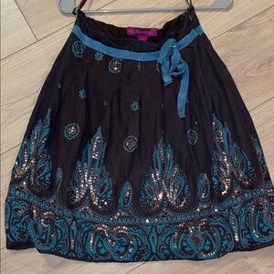 Be Nouveau Black and Blue Embellished Midi Skirt